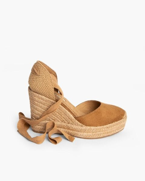Brown Suede Wedge Sandals with Lace-Up Detail