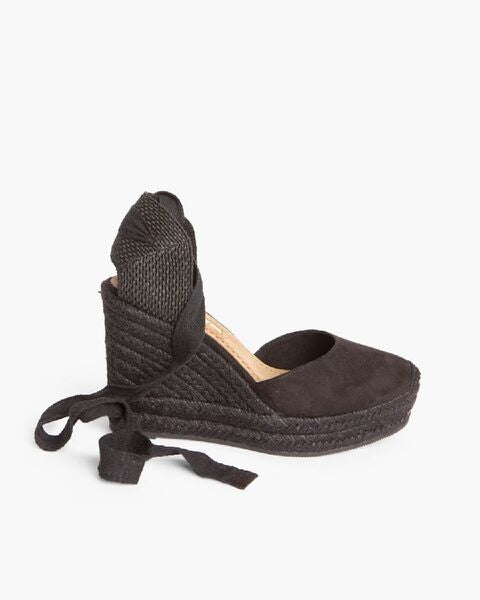 Black Woven Espadrille Wedges with Tie Closure