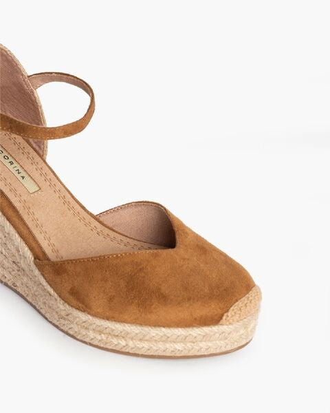 Camel Espadrille Wedge Sandals with Ankle Strap