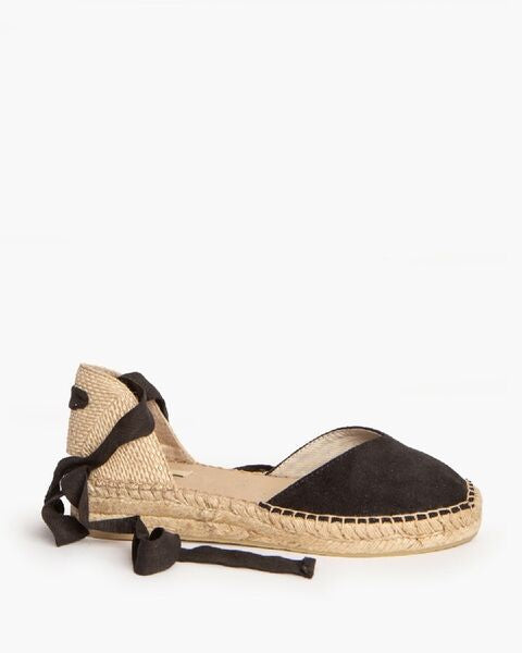 Black Tie-Up Espadrille Sandals with Woven Sole