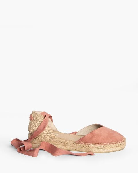 Coral Fabric Ankle-Tie Espadrilles