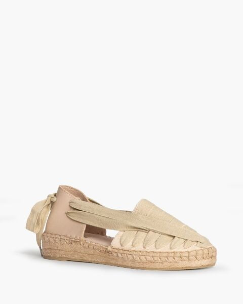 Beige Espadrille Flat with Ribbon Accents