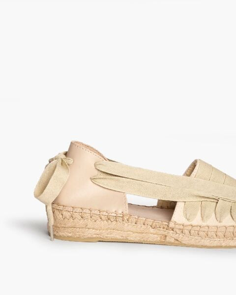 Beige Espadrille Flat with Ribbon Accents