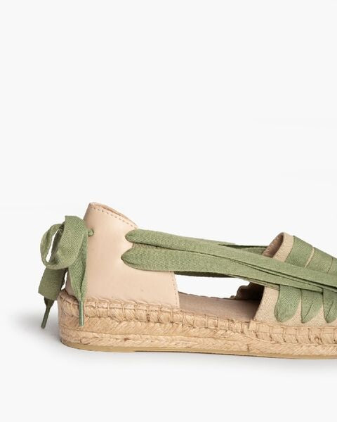 Green Textured Espadrille Sandals with Tie Detail