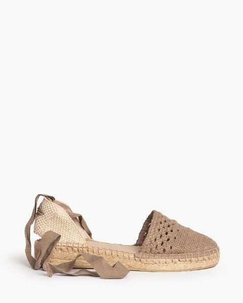 Beige Braided Espadrille Flats with Ankle Ties