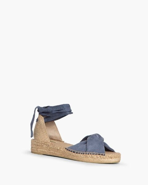 Blue Canvas Espadrille Sandals with Ankle Tie