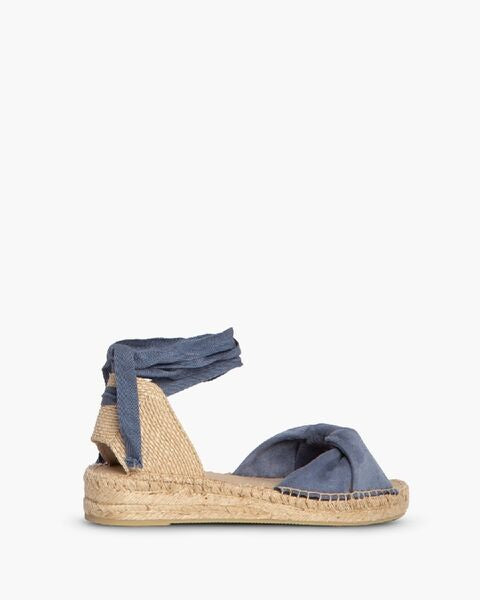 Blue Canvas Espadrille Sandals with Ankle Tie