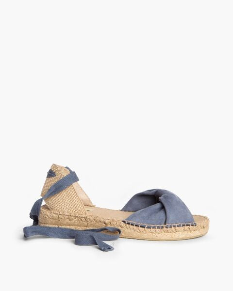 Blue Canvas Espadrille Sandals with Ankle Tie
