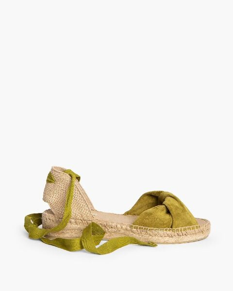 Olive Green Suede Espadrille Sandals with Ankle Tie