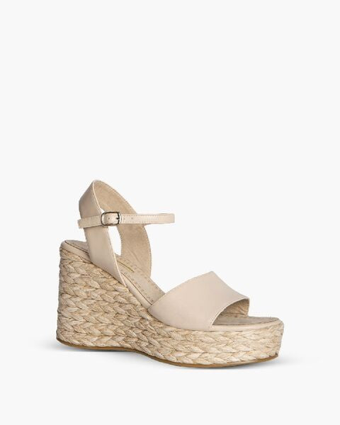 Beige Espadrille Wedge Sandals with Ankle Strap