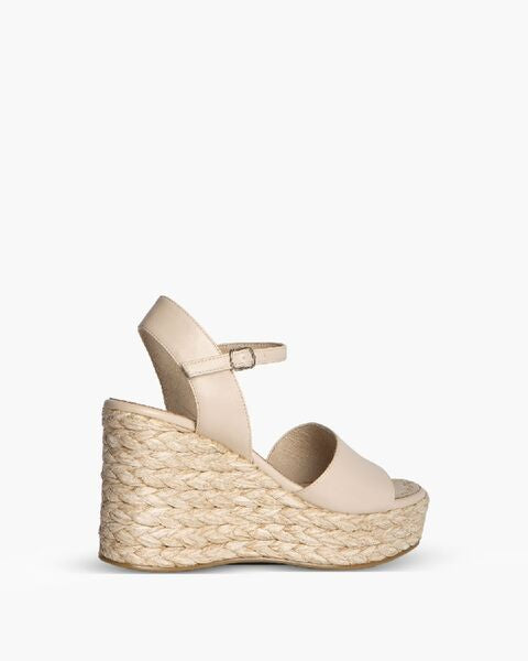 Beige Espadrille Wedge Sandals with Ankle Strap