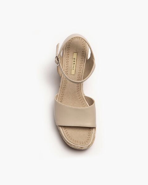 Beige Espadrille Wedge Sandals with Ankle Strap