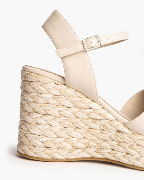 Beige Espadrille Wedge Sandals with Ankle Strap