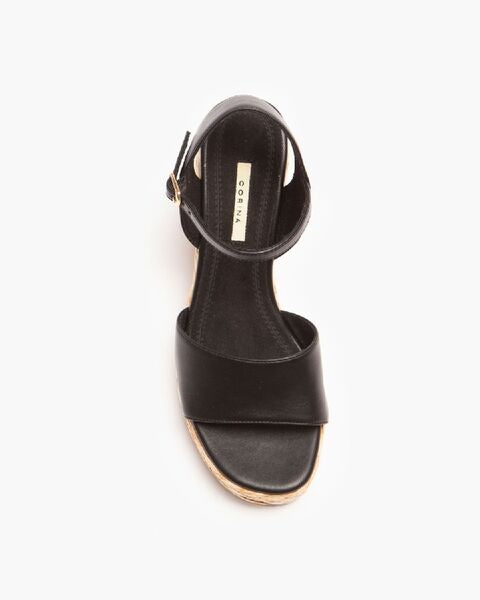 Black Woven Espadrille Wedge Sandal with Ankle Strap