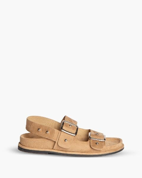 Sand Suede Dual-Buckle Sandal with Slingback