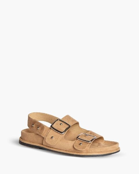 Sand Suede Dual-Buckle Sandal with Slingback