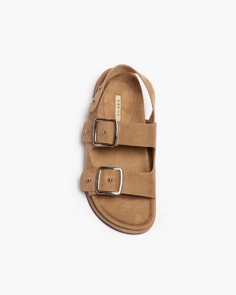 Sand Suede Dual-Buckle Sandal with Slingback