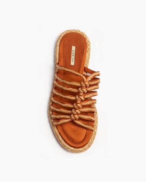 Tan Strappy Slide Sandal with Jute Sole