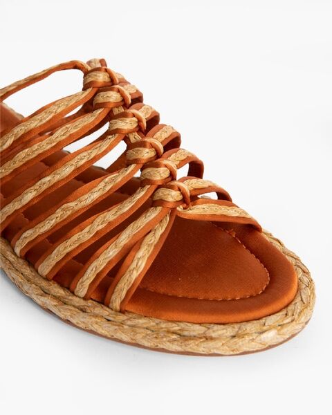 Tan Strappy Slide Sandal with Jute Sole
