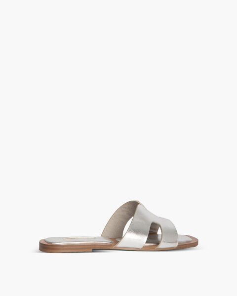 Silver Metallic Slide Sandal with Cut-Out Design