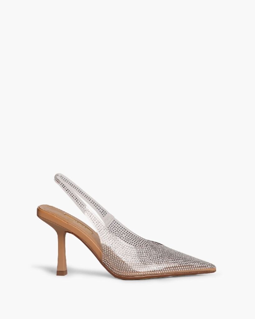 Silver Mesh Slingback Heels with Studded Detail