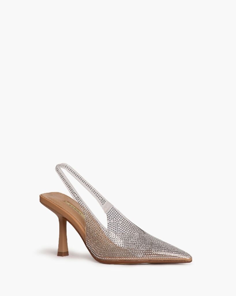 Silver Mesh Slingback Heels with Studded Detail