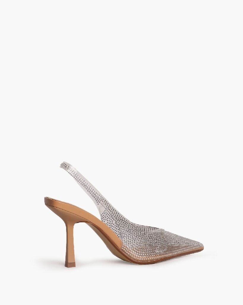 Silver Mesh Slingback Heels with Studded Detail