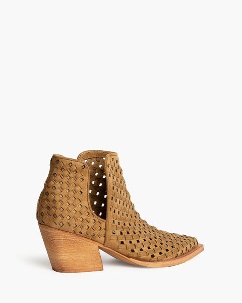 Tan Perforated Ankle Boot with Block Heel