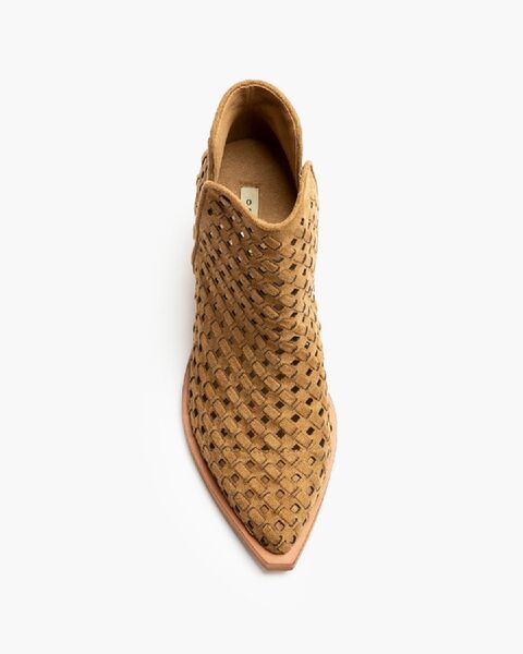 Tan Perforated Ankle Boot with Block Heel