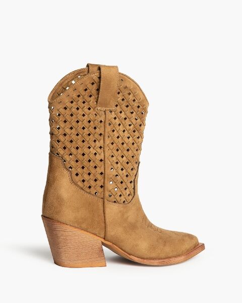 Tan Suede Western Boots with Cutout Design