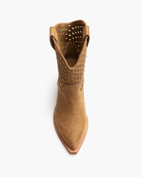Tan Suede Western Boots with Cutout Design