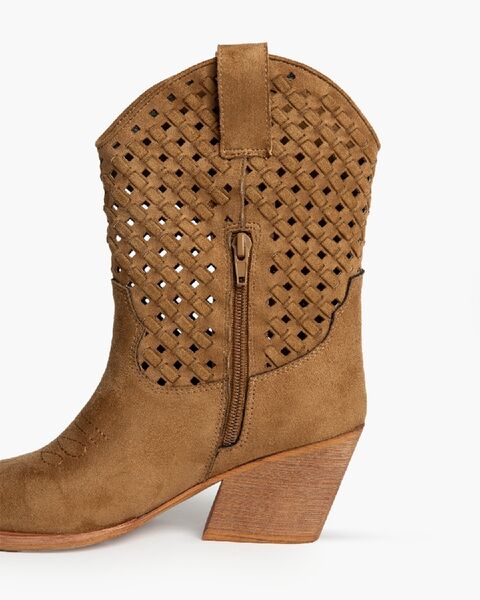 Tan Suede Western Boots with Cutout Design