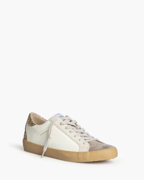 White Glitter Accent Sneakers with Beige Trim