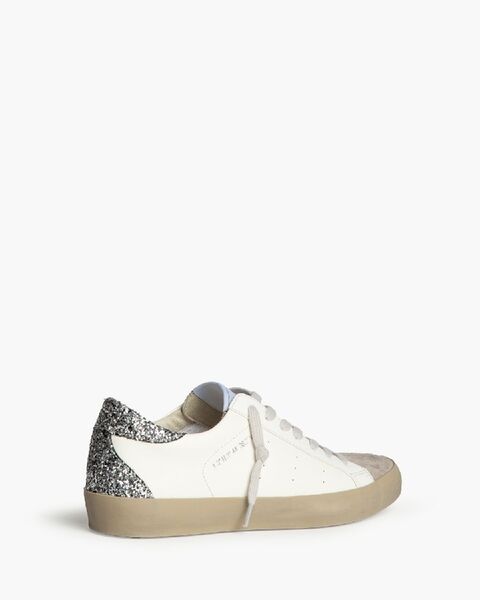 White Glitter Low-Top Sneakers with Distressed Toe