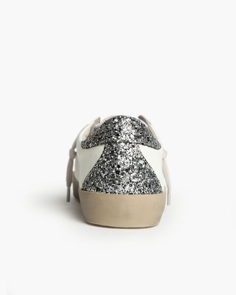 White Glitter Low-Top Sneakers with Distressed Toe