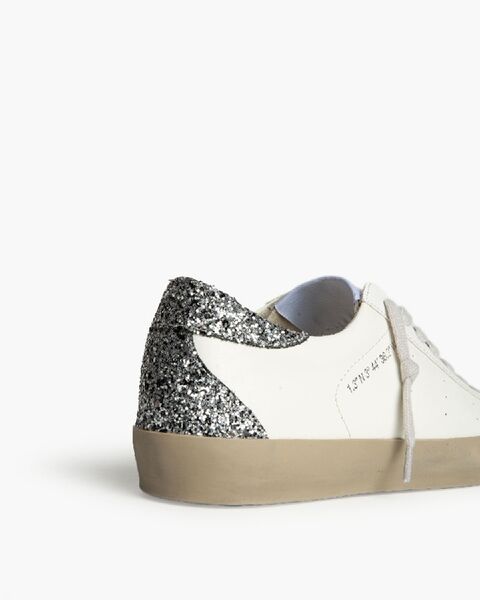 White Glitter Low-Top Sneakers with Distressed Toe
