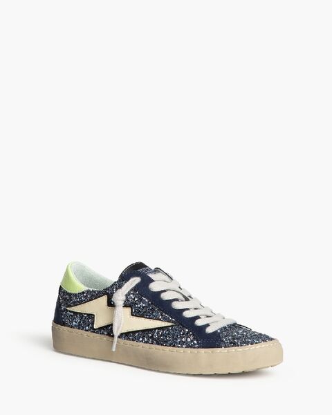 Navy Glitter Sneaker with Lightning Bolt Accent