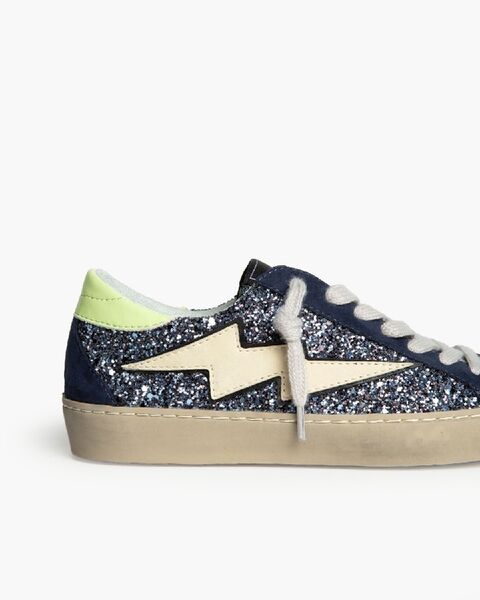 Navy Glitter Sneaker with Lightning Bolt Accent
