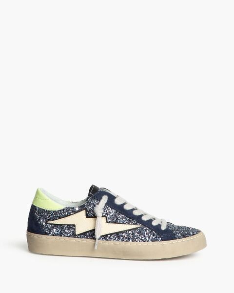Navy Glitter Sneaker with Lightning Bolt Accent