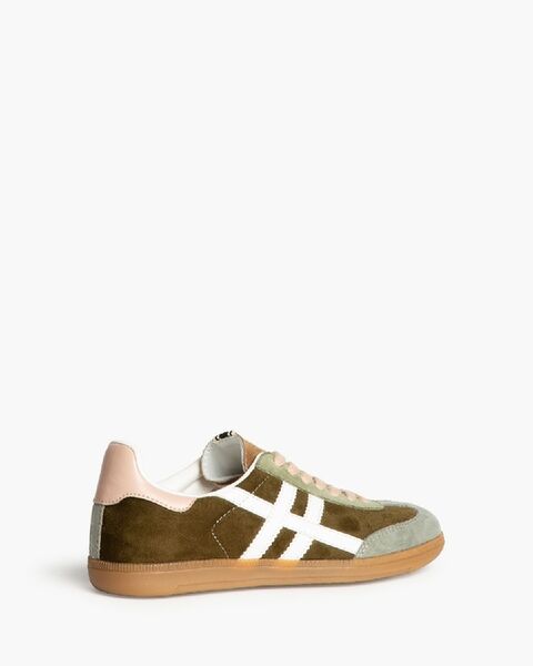 Olive Suede Low-Top Sneakers with White Stripes