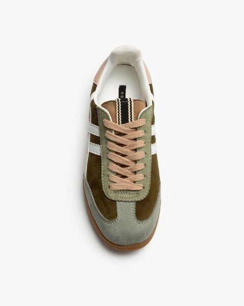 Olive Suede Low-Top Sneakers with White Stripes