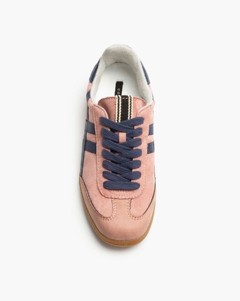 Blush Suede Low-Top Sneakers with Navy Accents