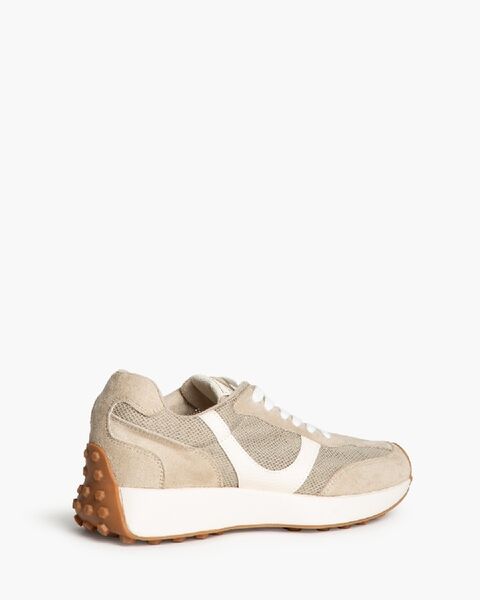 Taupe Mesh Low-Top Sneakers with White Accents