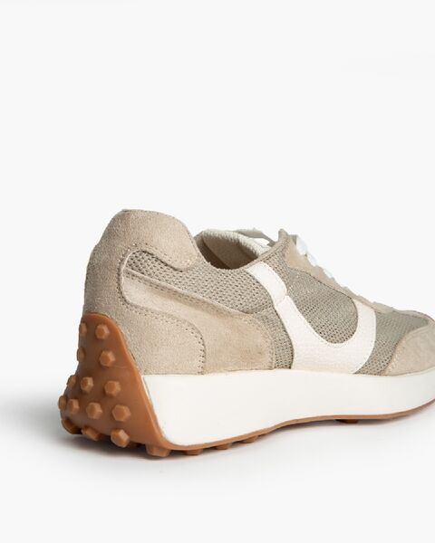 Taupe Mesh Low-Top Sneakers with White Accents