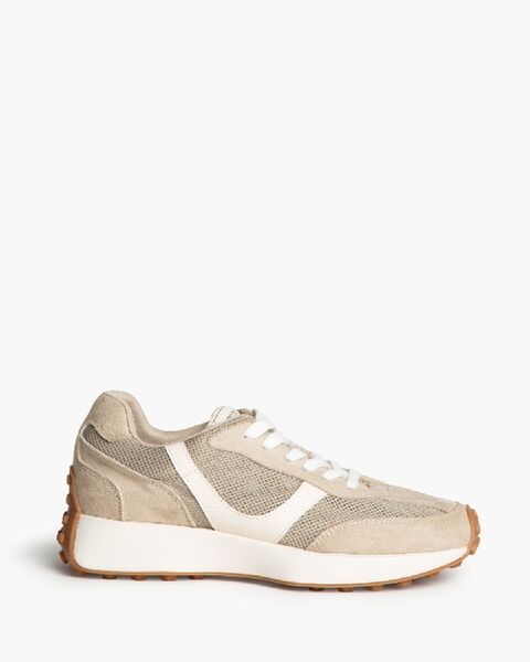 Taupe Mesh Low-Top Sneakers with White Accents