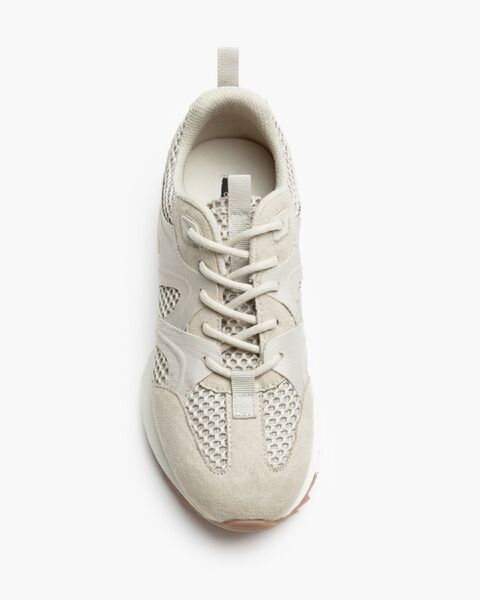 Taupe Mesh Suede Sneakers with Lace-Up Closure
