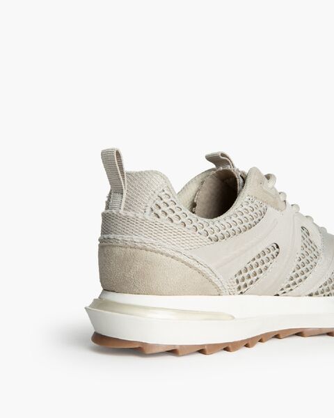 Taupe Mesh Suede Sneakers with Lace-Up Closure