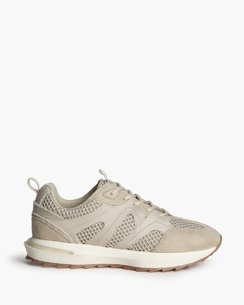 Taupe Mesh Suede Sneakers with Lace-Up Closure