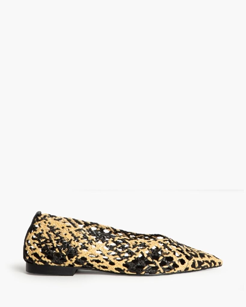 Black and Beige Woven Flat Shoes
