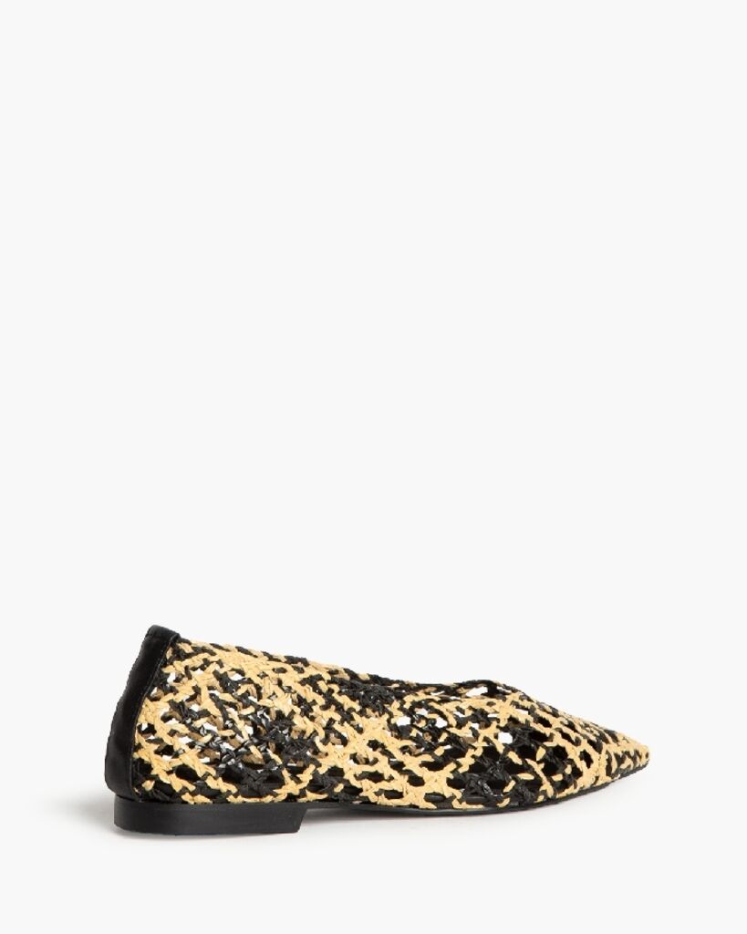 Black and Beige Woven Flat Shoes